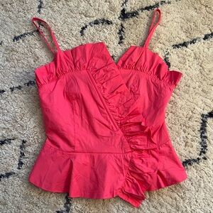 DO+BE Hot Pink Peplum Top with elastic back, side zipper, adjustable straps SM
